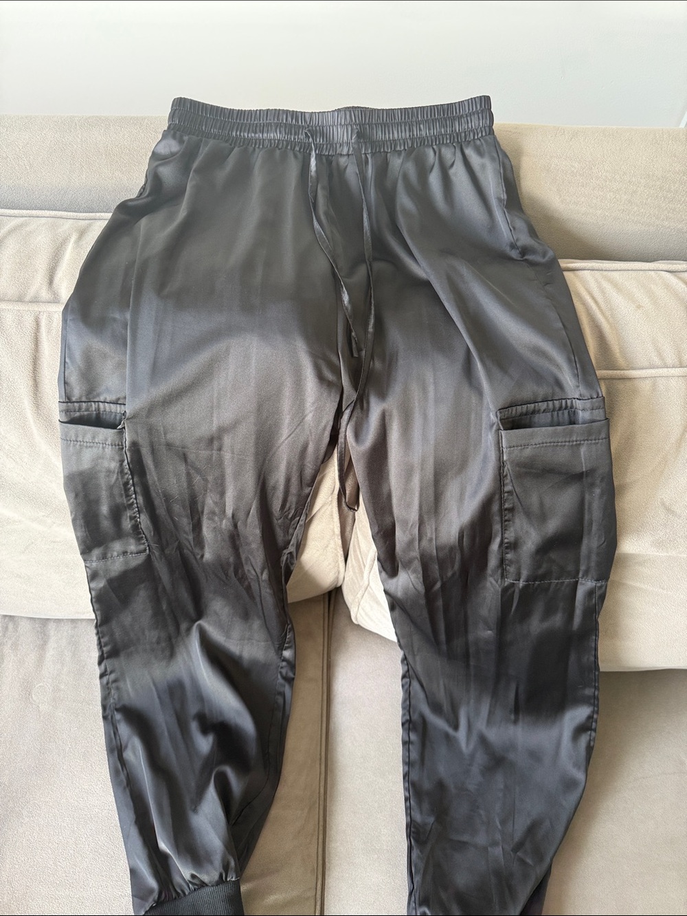 SHEIN Black Satin Cargo Joggers